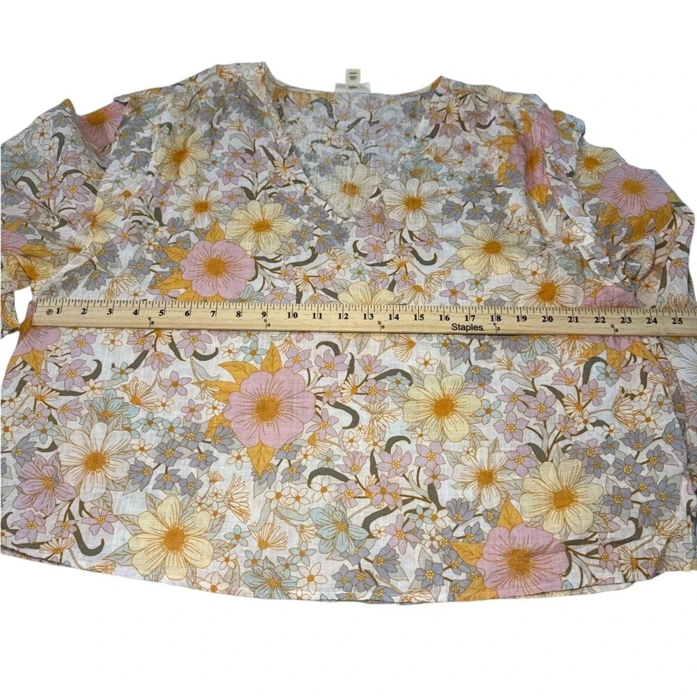 a.n.a a new approach‎ Floral V-Neck Blouse XL Hollie Floral Pink Yellow